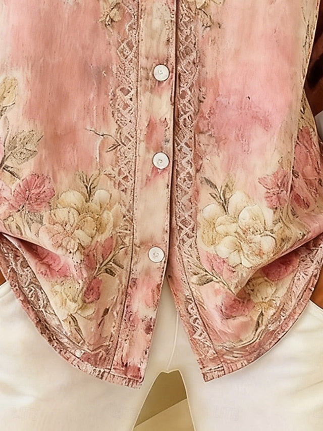 Women's Shirt Buttons Print Floral Bohemia Vintage Casual