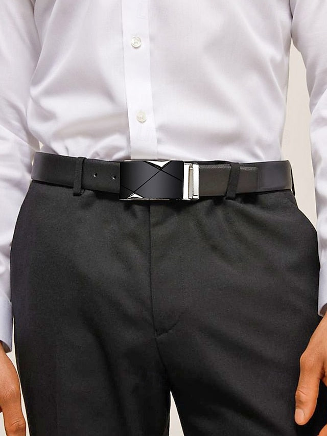 with Leather Belt Black Metal Elegant Men's Adjustable