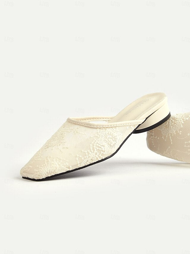White Mesh Lace Elegant Flats Women's Sheer – Ballet