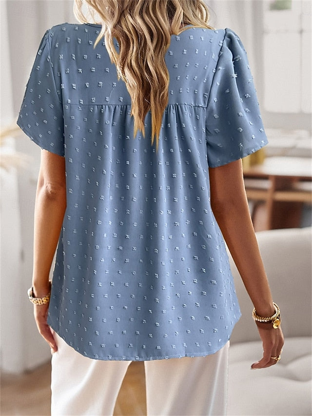 Women's Shirt Blouse Solid Color Stylish Casual Short