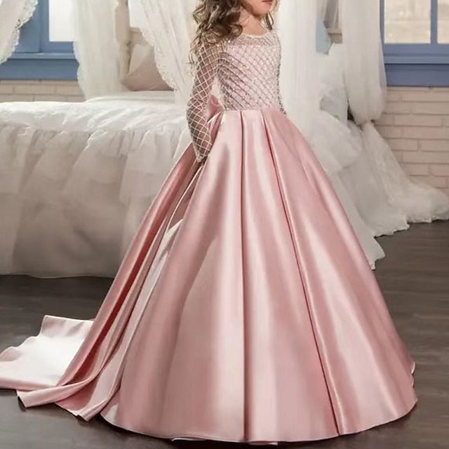 Dress Flower Kids Party Girls' Solid Long Girl Color