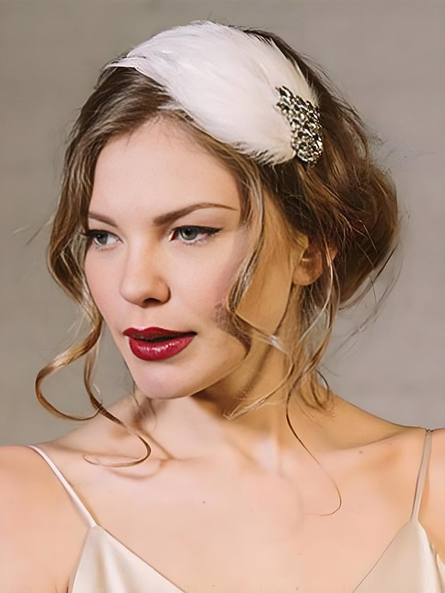 Vintage Clip Women's Feather - Hair Crystal White