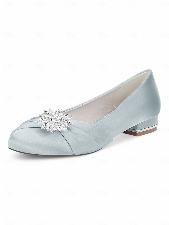 Elegant – Flats Women's Crystal White Satin Wedding