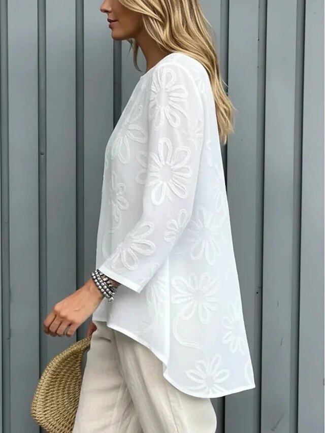 Women's Blouse Embroidered Solid Color Floral Stylish