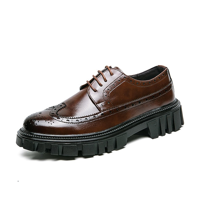 Men's – Brogue Brown Sole Shoes Leather Chunky Faux