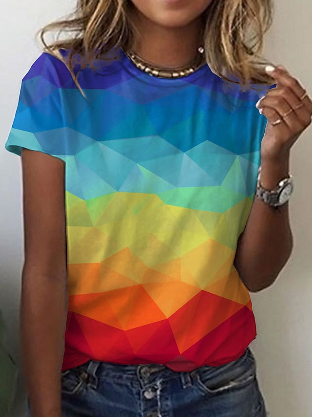 Women's T Shirt Basic Color Block Print Short Sleeve