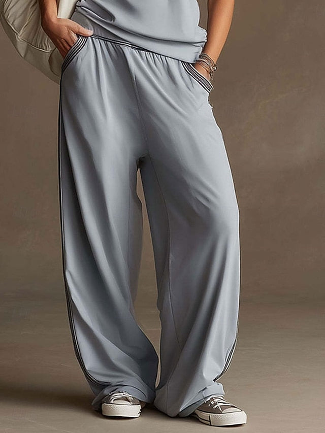 Women's T Shirt Pants Sets Sleeveless V Neck Solid Color