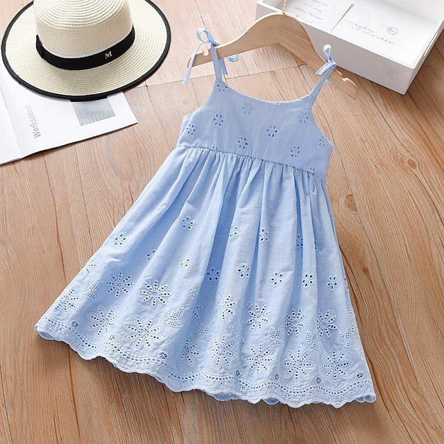Princess Solid Color Kids Dresses Sleeveless Summer Cotton