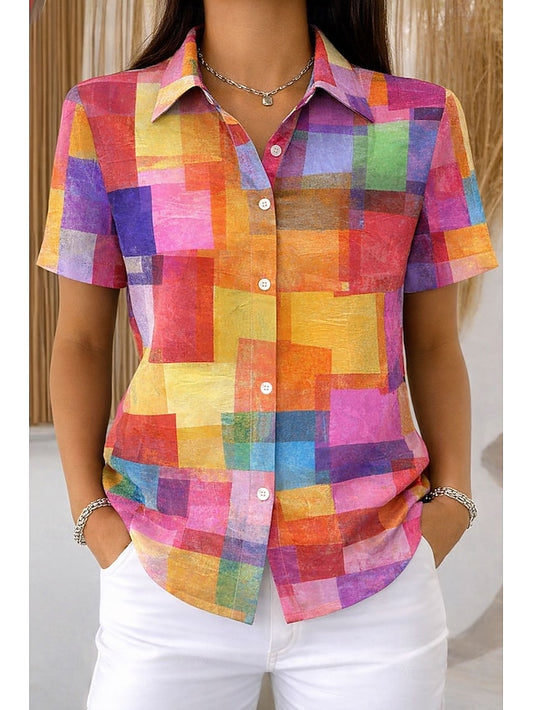 Women's Shirt Short Sleeve Graphic Geometric Plaid Vintage