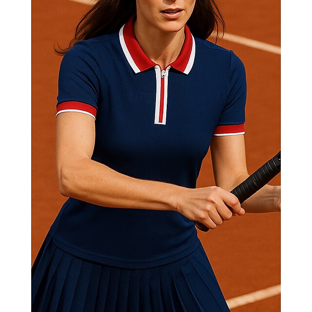 Women's Patchwork Tennis Top Short Sleeve Contrast Binding