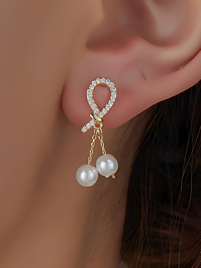pearl Women's rhinestone teardrop imitation earrings with