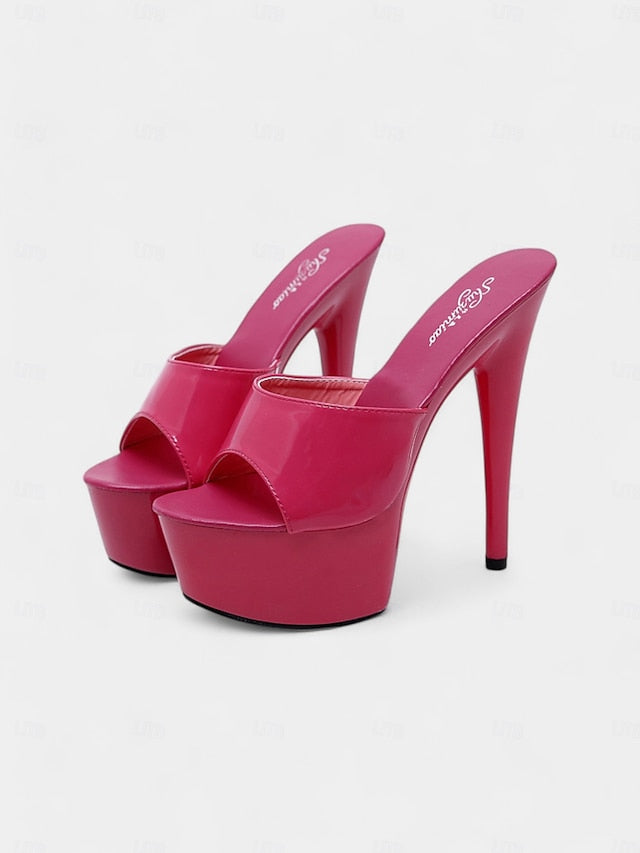 Red Leather with Heels Women's High Patent Platform