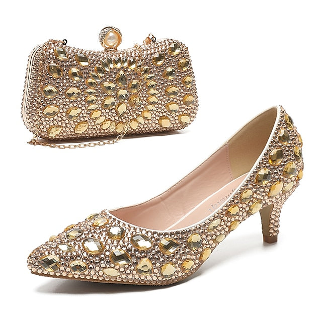 Women's and Heel Kitten Crystal-Embellished Shoes Matching