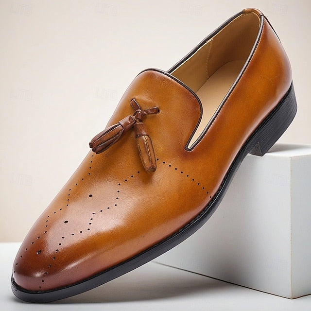 Loafers – Classic Light Brown Men's Tassel Leather
