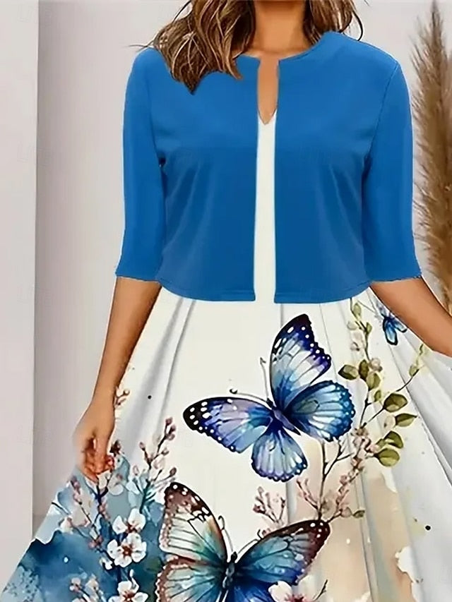 Women's Two Piece Dress Sets Midi Dress with Jacket Elegant