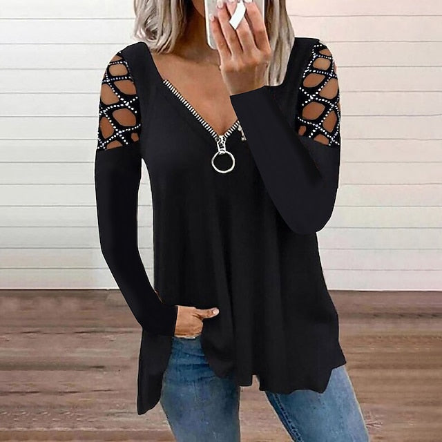 Women's Burgundy Tee Blouse Cut Out Flowing tunic Quarter
