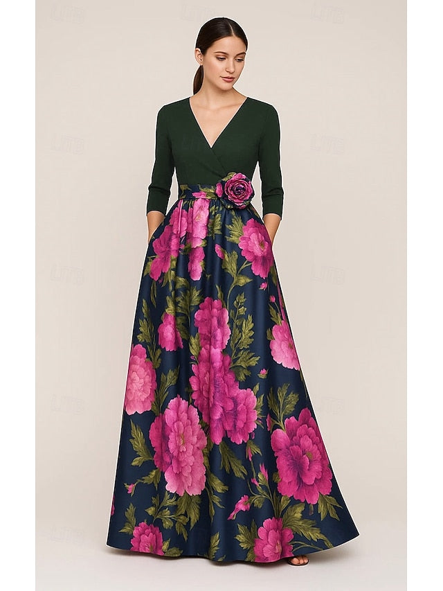 Floral Elegant of the Bride Print Mother A-Line Evening Gown