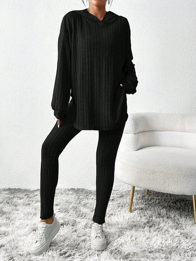 Women's Pants Sets Bolero Top Long Sleeve Hooded Solid
