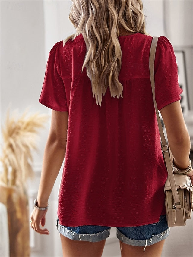 Women's Shirt Blouse Solid Color Stylish Casual Short