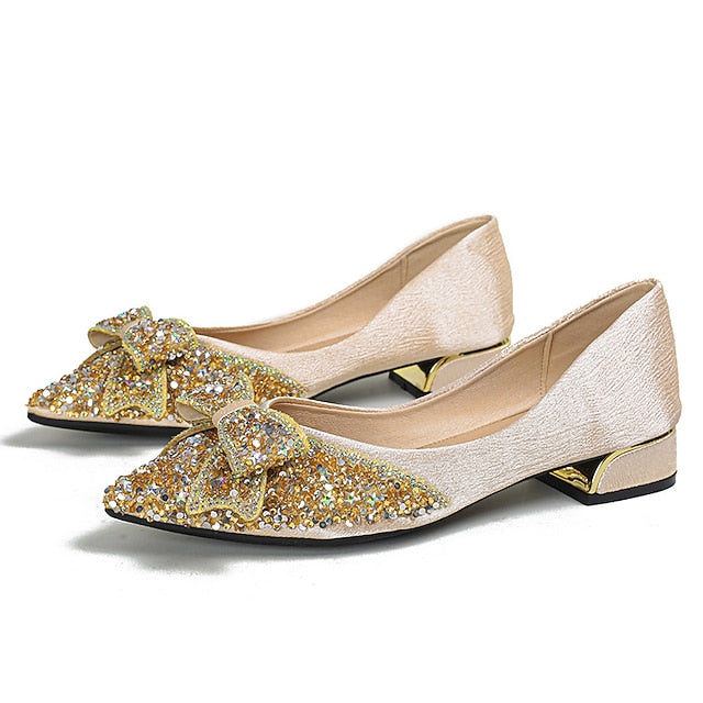 with Rhinestone - Flats Women's Elegant Bow Glitter Detail