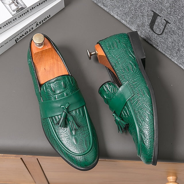 with Green Men's Faux Embossed Loafers Crocodile Leather