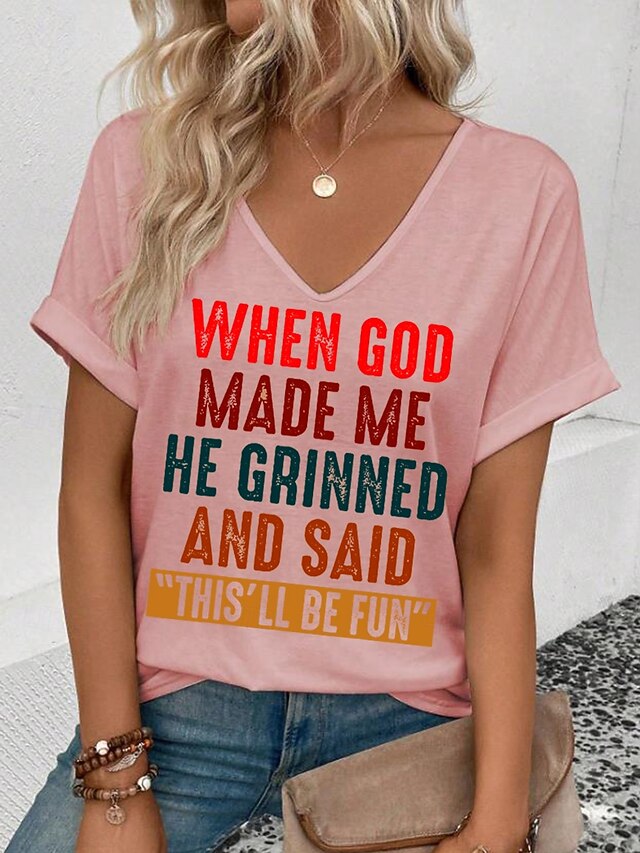 Women's T Shirt Print Graphic Letter Casual Short Sleeve V