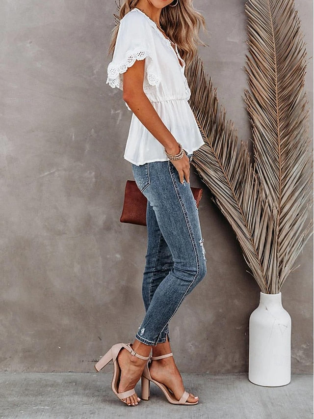 Shirt Lace Shirt Blouse White Lace Shirt Women's Black