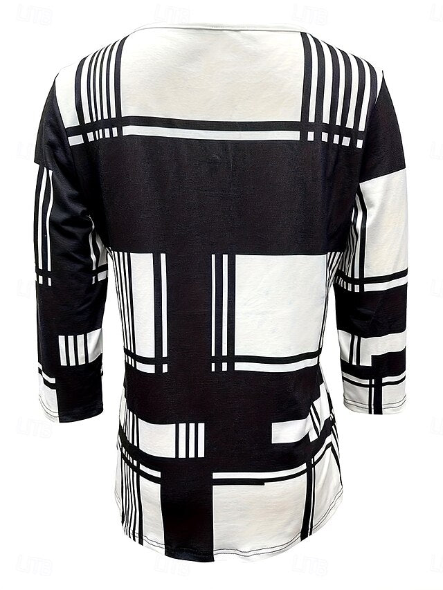 Women's T Shirt Zipper Print Graphic Geometric Plaid