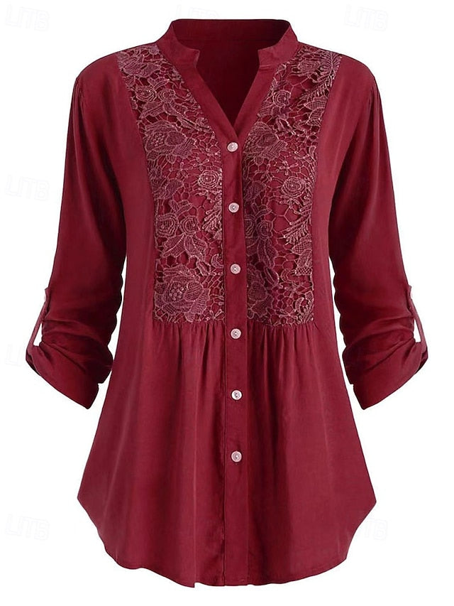 Women's Shirt Blouse Plain Elegant Stylish Long Sleeve V