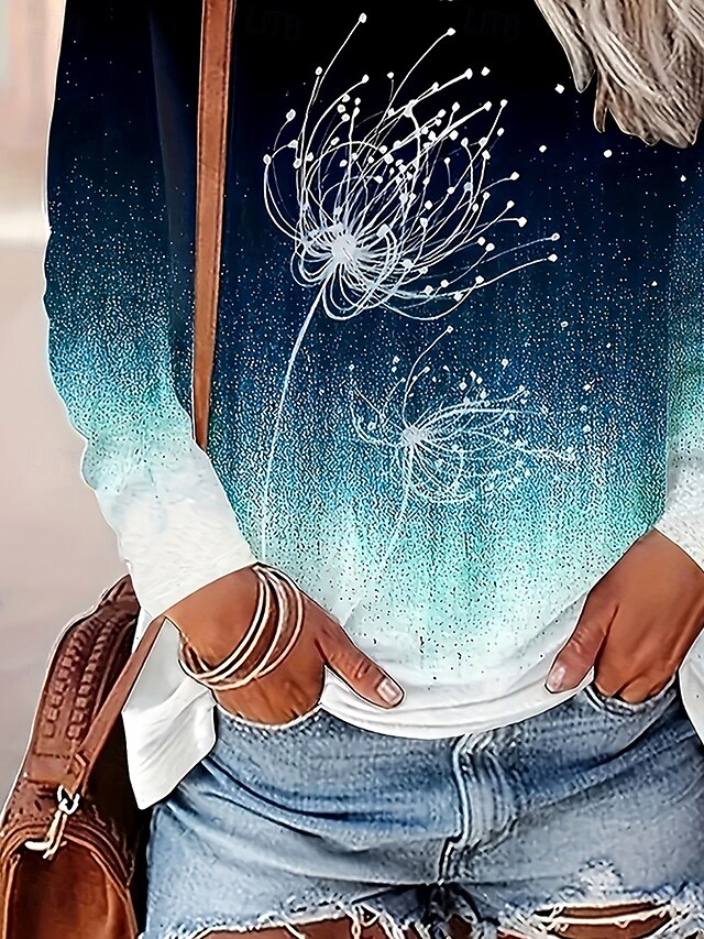 Women's T Shirt Print Ombre Graphic Plants Vintage Stylish