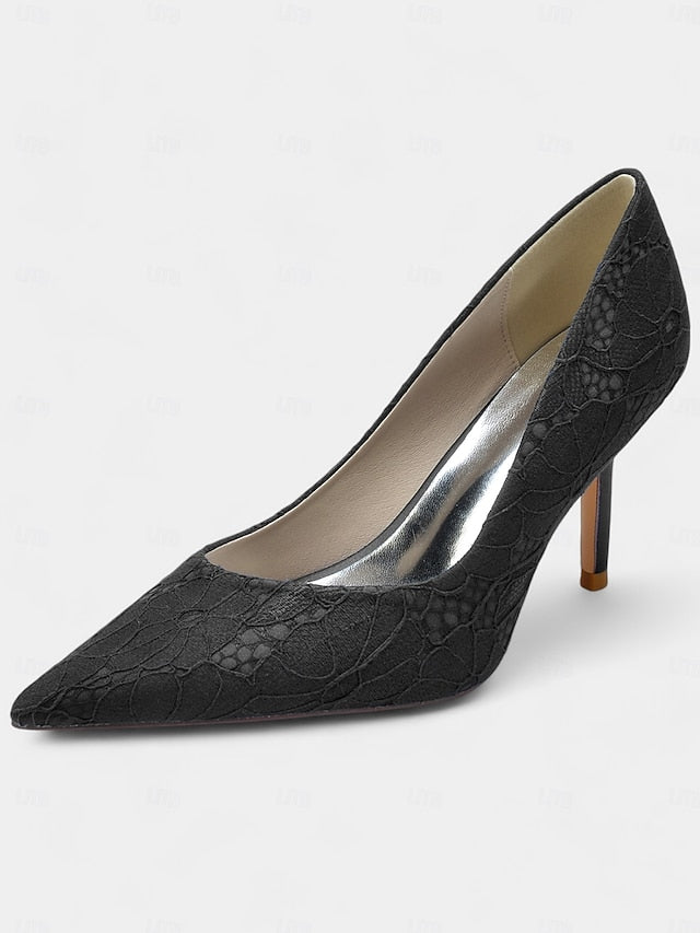 Women's - Pointed-Toe Heels Lace-Embroidered Stiletto
