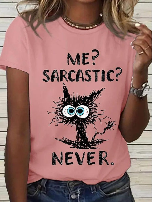 Women's T Shirt Basic Funny Cat Letter Print Short Sleeve