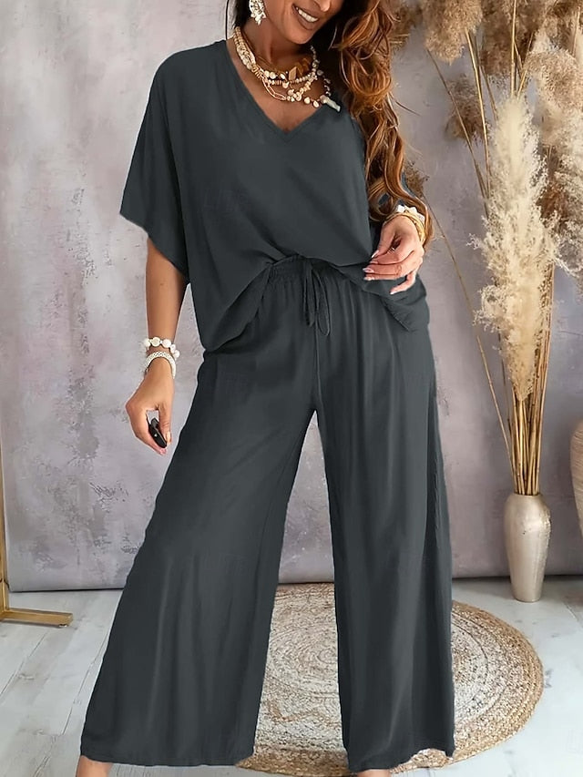 Women's Two Piece Sets Pants Sets Bolero Top Short Sleeve V