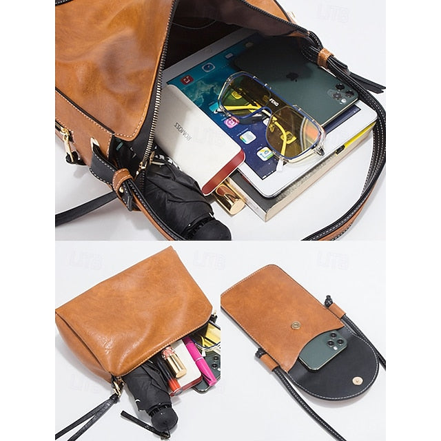 Bag Women's Leather Faux Shoulder Set 4-Piece Handbag –