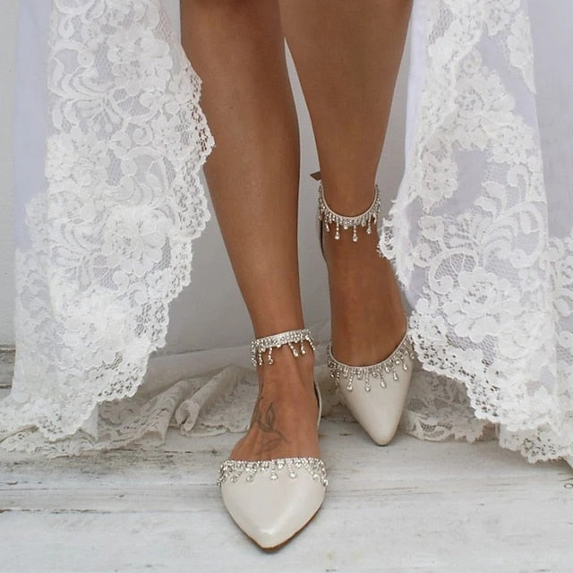 Bridal with Flats Shoes Elegant Women's Wedding White –