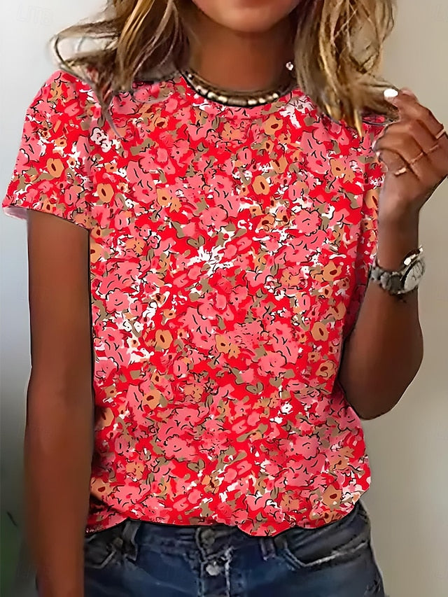 Women's T Shirt Print Floral Graphic Stylish Casual Short