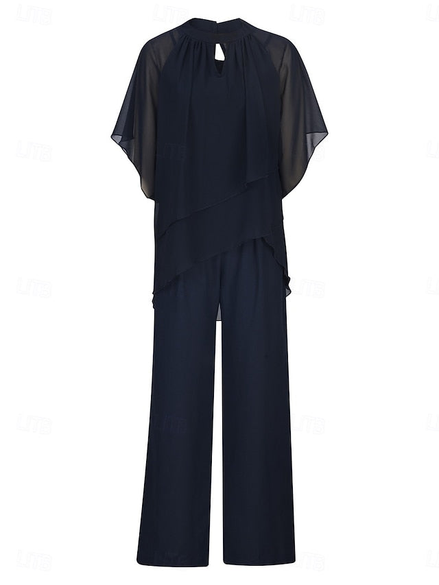 Women's Pants Sets 3/4 Length Sleeve Crew Neck Solid Color