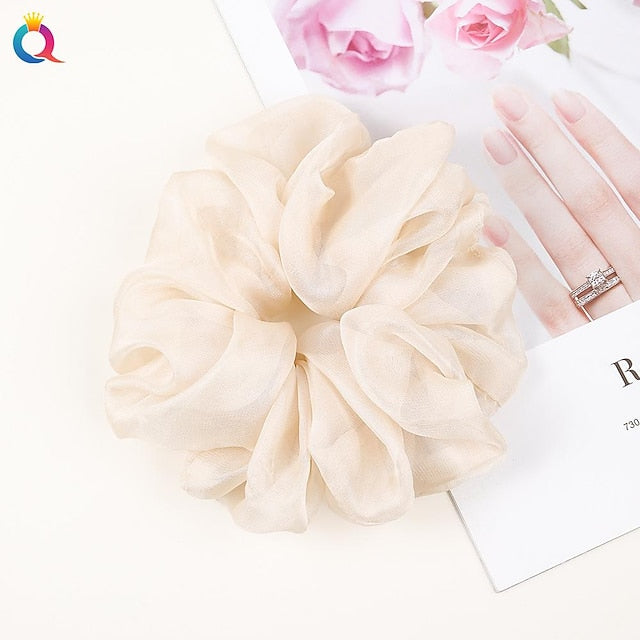 Chiffon Hair Rope Hair Ring Love Heart Printing Satin Fabric