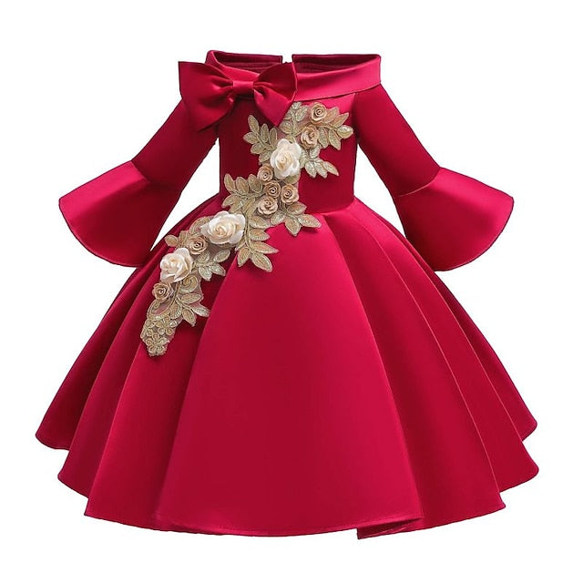 Floral Formal Kids Sleeve Girls' Party Length 3/4 Dress