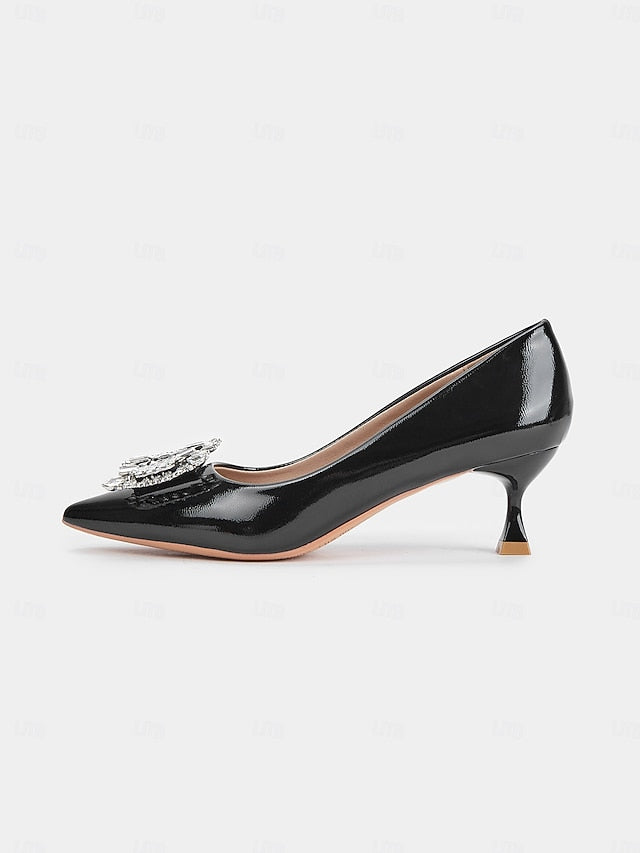 Patent Women's Embellished with Crystal Leather Pumps Black