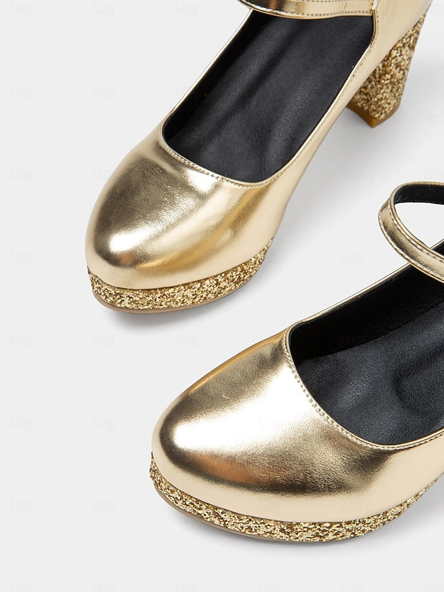 Women's Gold Sparkly Heel Pumps Jane Block Mary – Glitter