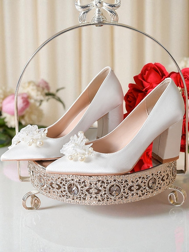 Women's Heels with Pearl Crystal White and Wedding