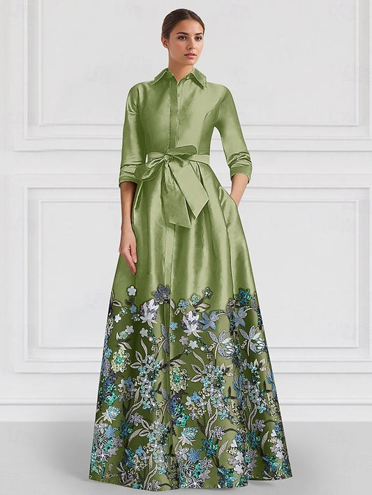 A-Line the Gown Evening Mother Satin Embroidered Floral of Bride