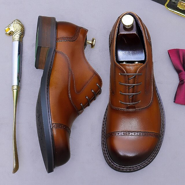 Men's Cap Leather Shoes- Genuine First Oxford Toe