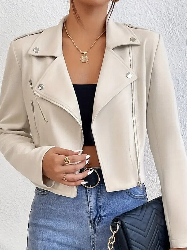 Leather Zipper Women's Comfortable Jacket Pocket Faux