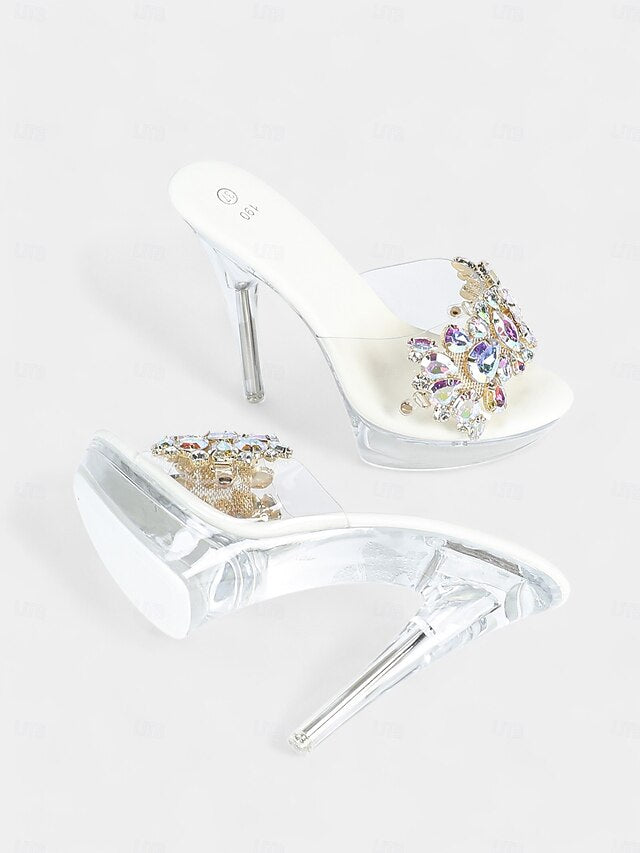Women's Clear – Embellished Platform Heels Rhinestone