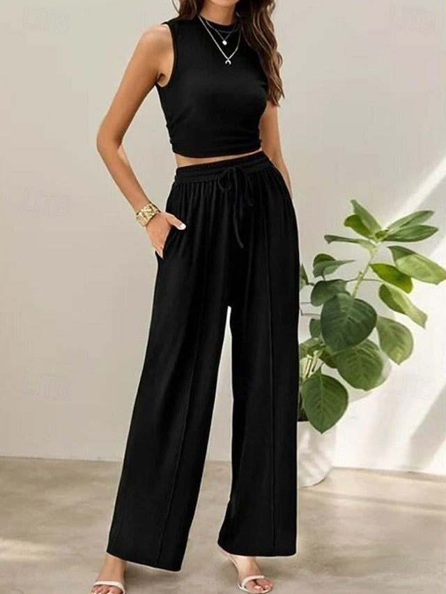 Women's Two Piece Sets Sleeveless Plain Elegant Vacation