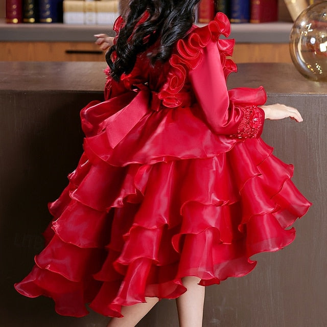 Kids Girls' Dress Wedding Long Sleeve Flower Party Special