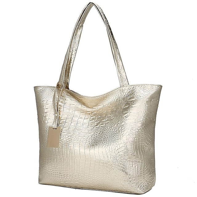 Embossed Women's Faux Tote | Croc Bag Silver Capacity Large