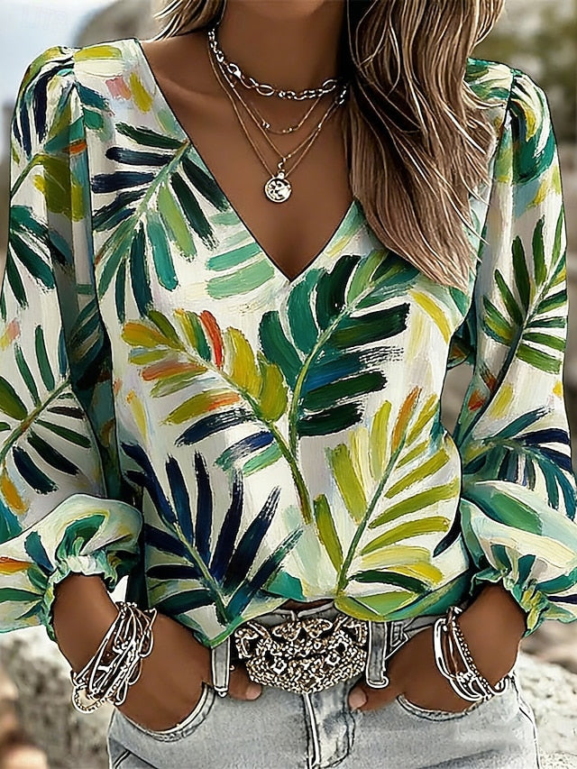 Women's Blouse Floral Daily Stylish Casual Long Sleeve V